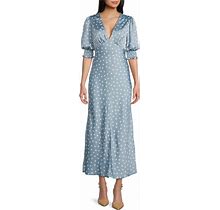 B. Darlin Satin Dotted Print Short Sleeve Maxi Easter Dress, Womens, Juniors, 11, Slate Blue/Off White