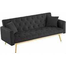 Littleconch 73" Velvet Convertible Folding Futon Sofa Bed Sleeper Sofa Couch Velvet In Black | 30 H X 73 W X 32 D In | Wayfair