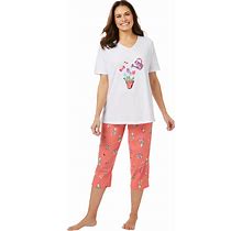 Plus Size Women's 2-Piece Capri PJ Set By Dreams & Co. In Sweet Coral Garden (Size 1X) Pajamas