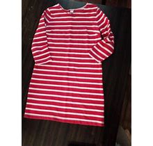 173 Old Navy Dress Womens Sz M Red White Stripe Cotton 3/4 Length