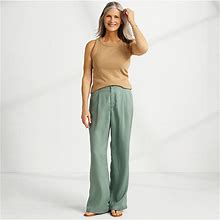 Women's Petite High Rise Pleated Made With TENCEL Fibers Wide Leg Pants - Lands' End - Green - 6