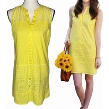 Loft Dresses | Ann Taylor Loft Yellow Eyelet Sleeveless Dress Size 4P | Color: Yellow | Size: 4P