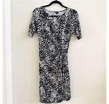 Ann Taylor Petite Small Black & White Short Sleeve Faux Wrap Dress