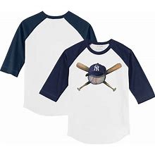 Youth Tiny Turnip White/Navy New York Yankees Hat Cross Bats 3/4-Sleeve Raglan T-Shirt Size: 4T
