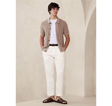 Men's Tailored-Fit Linen-Blend Trouser Ecru Regular Size 31W