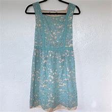 Chelsea & Violet Dresses | Chelsea & Violet Lace Dress With Sheer Slip | Color: Blue/Cream | Size: S