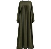 Giftesty Women's Plus Size Casual Dress Solid Color Long Sleeve Winter Fall Basic Casual Maxi Long Dress Womens Daily Vacation Dress Army Green L