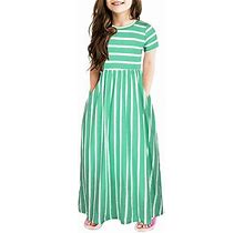 Entyinea Toddler Girl Dress Ruffle Summer Print Flutter Sleeves Clothes Green 12