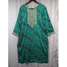 Valas Dresses | Valas Women's Exotic Dress Made In India Plus Sz 3Xl Jade Green Paisley Sequins | Color: Green | Size: 3X