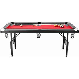 VEVOR Billiards Table 6.3 ft Pool Table Portable Foldable Space-Saving Table Billiard Table Set Includes Balls Cues Chalks And Brush Black With Red