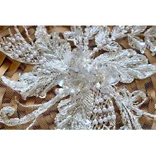 OFF WHITE Hand Made Beaded Shiny Sequin Lace Applique For Bridal, Veil, Luxury Couture Gowns, Shiny Prom Dress, Ballet, Sashes A026-H