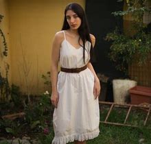 Moving Sale Antique Cotton Embroidered And Eyelet Hem Tank Dress With Elastic Waist // S-M