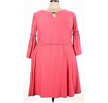 Allison Brittney Casual Dress - A-Line Keyhole 3/4 Sleeves: Pink Print Dresses - Women's Size 3X Plus