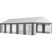 Outsunny 20' X 33' Heavy Duty Wedding Tent & Carport, Portable Garage With Removable Sidewalls, Large Outdoor Canopy With Windows For Events, Gray