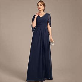 JJ's House A-Line V-Neck Floor-Length Chiffon Formal Dress With Pleated