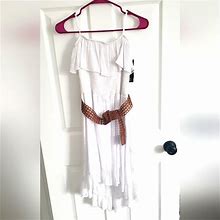 Bcx Dresses | Nwot Juniors White Beachy Strapless Dress W/ Belt Size Large | Color: White | Size: Lj