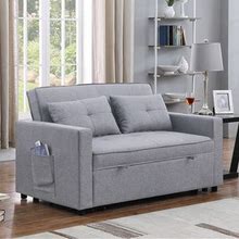 Lilola Home Zoey Light Gray Linen Convertible Sleeper Loveseat With Side Pocket