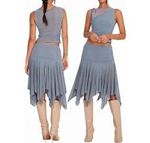 Tsseiatte Women's Summer Long Skirt Solid Color High Waist Irregular Pleated Hem Streetwear Skirt