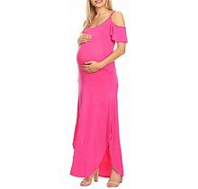 White Mark Plus Maternity Short Sleeve Maxi Dress | Pink | Plus Maternity 2X | Dresses Maxi Dresses | Stretch Fabric|Cut Outs