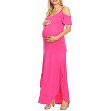 White Mark Plus Maternity Short Sleeve Maxi Dress | Pink | Plus Maternity 1X | Dresses Maxi Dresses | Stretch Fabric|Cut Outs