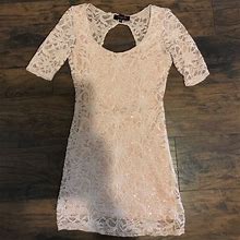 Blush Lace Backless Mini Dress With Sequin Detail | Color: Cream/Pink | Size: M