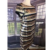 Vince Camuto 14 Sequin Striped Dress Cap Sleeve Black Bronze $148
