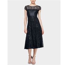 Sl Fashions Sequined Lace Midi Dress - Black