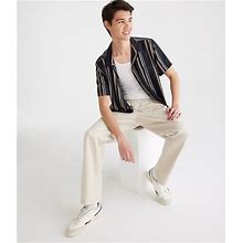 Aeropostale Mens' Vertical Stripe Camp Shirt - Black - Size M - Rayon - Teen Fashion & Clothing - Shop Summer Styles