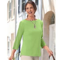 Appleseeds Women's Lace-Sleeve Knit Tee Shirt - Green - PS - Petite