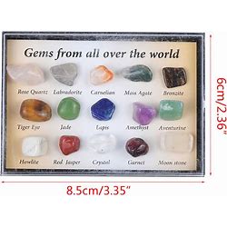 15 Pieces Set Healing Crystals Chakra Stones Colorful Gems Ore Specimens Polished Stone Geological Teaching Tool