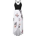 Yuehao Dresses For Women Women Summer Strappy Off Shoulder Backless Printing Bohe Long Dress (White L)