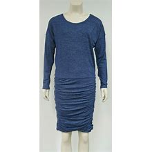 Athleta Dress Beyond Soft Avenues Long Sleeve Ruched Chambray Blue