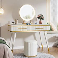 47" White Wood Makeup Vanity Desk Dressing Table With 2 Drawers (Without Mirror)