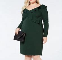 Love Squared Womens Green Long Sleeve Knee Length Shift Evening Dress Plus 1X