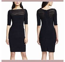 $158 Adrianna Papell [ 4 ] Pleated Illusion Sheath Dress In Black M78
