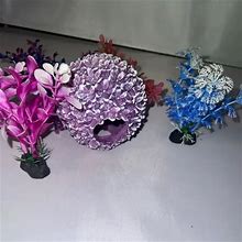 Custom Variety Pack 4Pc Artificial Fish Plants + Circled Stone Decor Purple Bundle - Pet Supplies | Color: Purple