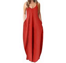 Ichuanyi Woman Dress, Clearance Summer Women Fashion Sling Mid-Waist V-Neck Sleeveless Solid Color Slim Party Beach Long Dress