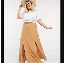 ASOS DESIGN Womens Sz 10 TALL Double Split Button Maxi Skirt In Camel Stone EUC