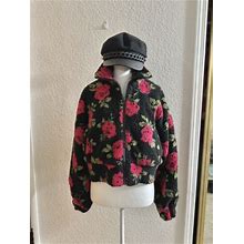 Womens Floral Fuzzy Jacket Forever 21 Size Small Women Clothing