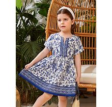 Young Girl Floral Print Waist Dress,6Y