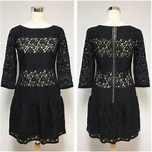 Ann Taylor Dresses | Ann Taylor Crochet Knit Lace Drop Waist Dress | Color: Black/Cream | Size: 0