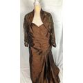 Jade Couture $449 Brown Formal Gown W/ Jacket Dress Side Beaded Style