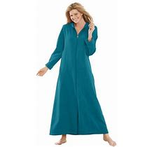 Plus Size Women's Long Hooded Fleece Sweatshirt Robe By Dreams & Co. In Deep Teal (Size M)