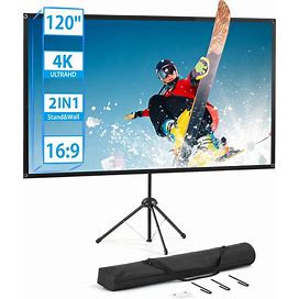 Projector Screen And Stand, Portable Projector Screen, 120 Inch 16:9, Outdoor Projector Screen, 1.2 Gain, 160 Degree View Angle, 2 Mounting Modes,
