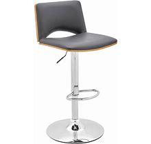 Thierry Adjustable Swivel Gray Faux Leather With Walnut Back And Chrome Bar Stool - Armen Living LCTHBAWAGR