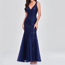Aligament Womens Fishtail Evening Embroidered Sleeveless V Neck Wedding Bridesmaid Long Dress Floor Length Bandage Prom Ball Gowns Guest For Women Bod