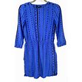 Tibi Boho Knee Length Silk Blue Dress Sz 0