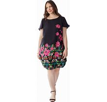 Plus Size Women's Short Sleeve Floral Dress By Soft Focus In Black Falling Floral (Size 16 W)