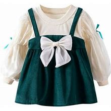 Youmylove Toddler Baby Girls Dress Long Sleeve Princess Dresses With Bow Simple Dailywear