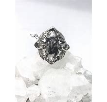 Black Tourmalinated Quartz And Herkimer Diamond Ring, Size 9 3/4
